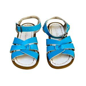 SALTWATER Sandals Original Girls 9 Aqua Blue Patent Leather Salt Water Sandal